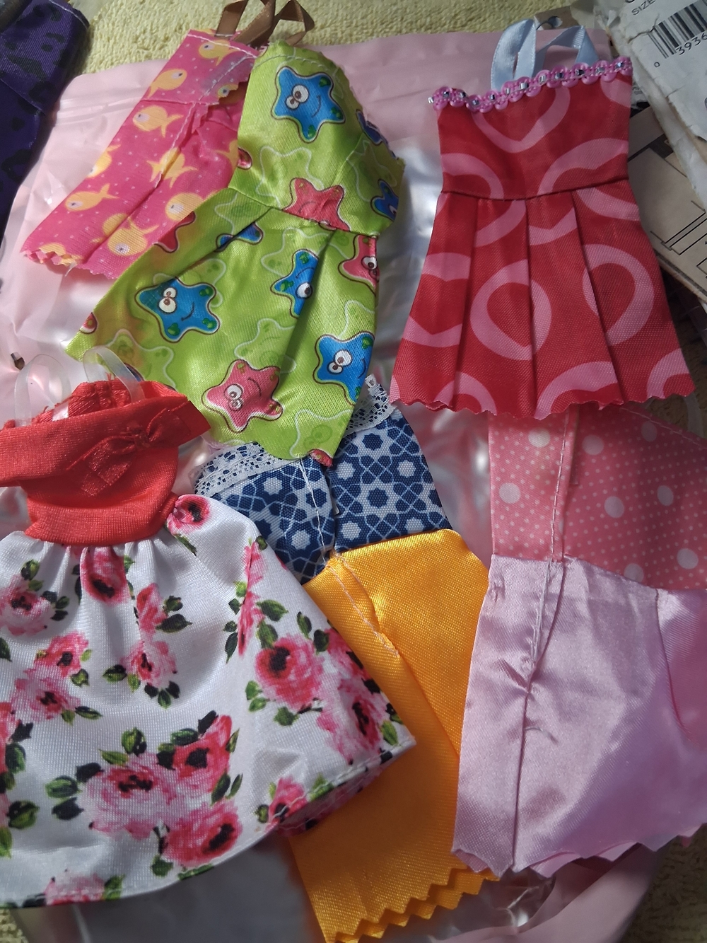 Assorted Doll Dresses - Floral, Pink, Red, Green & Yellow Mix For BARBIE DOLL